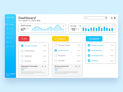 Day to Day adobe adobexd app behance challenge dashboard project projectmanagement timetracker ui uidesign webdesign work workplaceapp xdchallenge