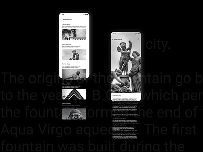 Сity guide app app design art black white figma history italy minimalism minimalistic design mobile application online guide ui uidesign ux