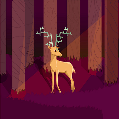 3rd eye deer art character deer flat forest illustration light trees vector