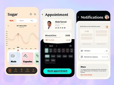A mobile app for doctor appointments and health monitoring app appointment doctor graph health healthcare kinship miscellaneous mobile notifications schedule sugar