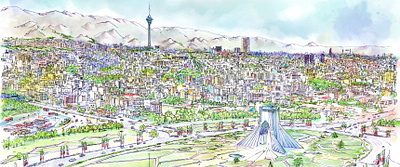 silent Tehran city illustration tehran water color برج میلاد تهران