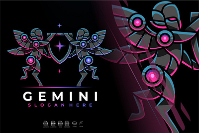 Mecha Robotic Zodiac Gemini Logo Design 3d animal animal art animal illustration animation branding cyber design futuristic gemini graphic design illustration logo mecha motion graphics robotic typography ux vector zodiac