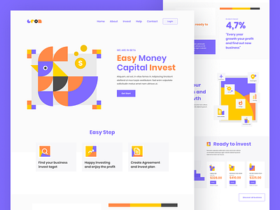 Gron invest landing page clean design designs flat geometic geometric art header hero homepage illustration design landing page typography ui web website