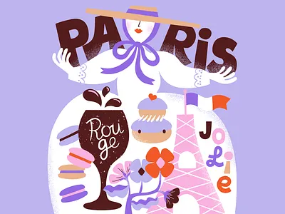 Paris White Lady character city illustration colorful female character flat color french illustration leena kisonen lettering paris pastels scandinavian scandinavian design travel