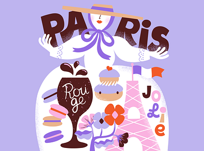 Paris White Lady character city illustration colorful female character flat color french illustration leena kisonen lettering paris pastels scandinavian scandinavian design travel