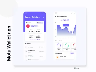 Motu Wallet app activitys balance bill buget calculate card clean design design app designer finance fintech flash home minimalist payment ui design ux desgin