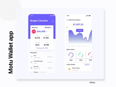 Motu Wallet app activitys balance bill buget calculate card clean design design app designer finance fintech flash home minimalist payment ui design ux desgin