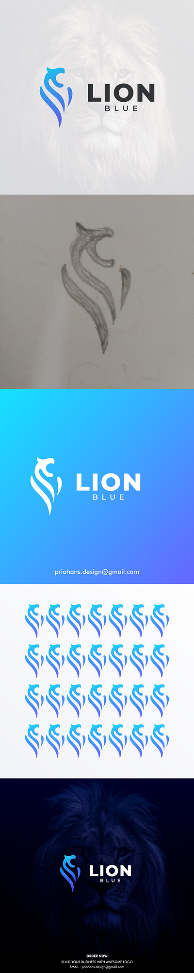 Lion Blue Logo blue brand branding color design gradient illustration lion lion logo logo prio hans typography ui vector