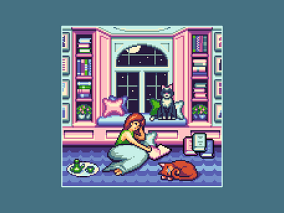 Reading Room 16bit architecture background cute animals enviroment game art game design gaming illustration interior interiors pixel art pixelart reading reading book reading room