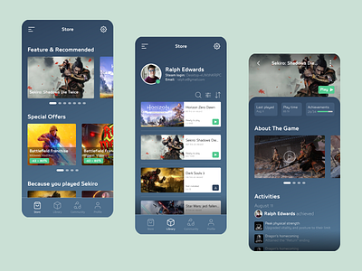 Steam Redesign Concept blue cards colors dark games mobile app mobile design platform redesign typogaphy ui ux