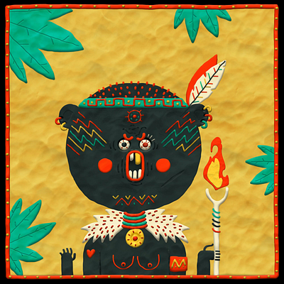 Chieftain Jabari 2d animation cannibal character design digital brush fire illustration loop