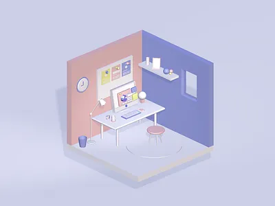 Workplace 3D Model 3d 3d art 3d ilustration 3d modeling colorful concept design dribbble illustration likeforlike ui uiux