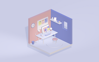 Workplace 3D Model 3d 3d art 3d ilustration 3d modeling colorful concept design dribbble illustration likeforlike ui uiux