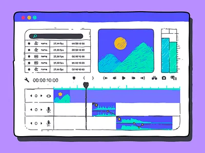 Video editing timeline in handwriting style cartoon compositions crop editing footage frame handwriting render rulers timeline video