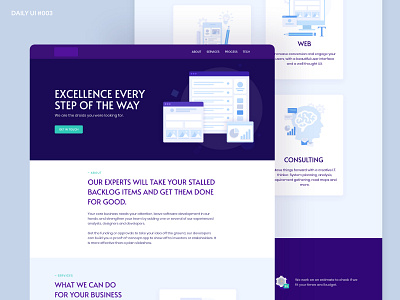 #003 Landing Page business construction daily ui developer development flat design home page illustration illustrations landing landing page minimal service software tech ui ux web web design website