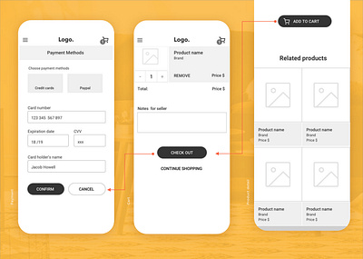 Payment method - wireframes checkout page ecommerce online shop online shopping payment method user flow ux ux design wireframes wireframing