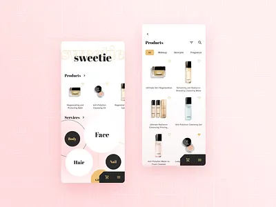 Beauty Salon App Concept android app app design beauty beauty salon booking cart catalog e commerce filter gold mobile picker product card shop srvices store style ui