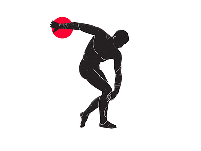 Discobolus black dark design disc editorial flat illustration ink inkwork pma positive poster printmaking red sports workout