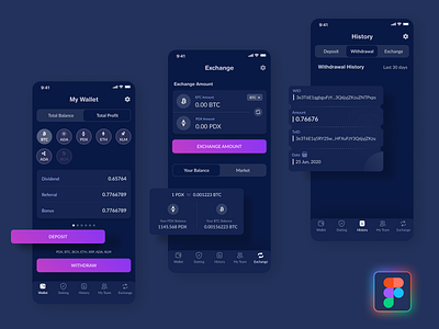 Crypto App (wallet) app appdesign crypto deposit design dribbble exchange figma history ios mobile mobiledesign userinterface withdraw