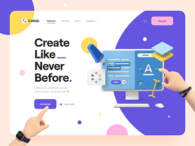 Collab. — Landing Page Kit 3d 3d design 3d hand 3d illustration 3d landing page clean hand hero header illustration landing page minimal product design saas typography ui ui design ux ux design web website