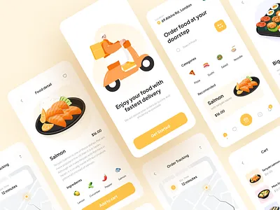 Food Delivery App app app design clean cooking courier delivery e commerce flat food food app food delivery app foodie illustration minimal order restaurant restaurant app ui ux vector
