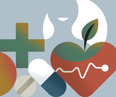 Healthcare apple character cross design graphic healthcare heart heartbeat leaf medicine minimal pill smile texture