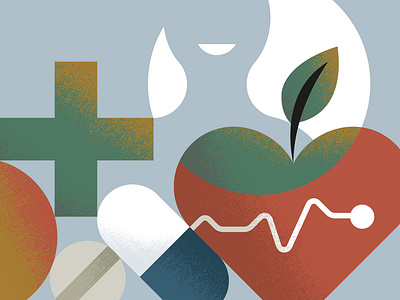 Healthcare apple character cross design graphic healthcare heart heartbeat leaf medicine minimal pill smile texture