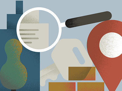 Real estate bricks building graphic illustration key law location magnifier minimal real estate textures tree