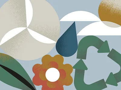 Sustainability clouds drop energy flower graphic illustration leaf logo minimal plant rain solar sun textures water wind windmill