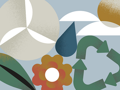 Sustainability clouds drop energy flower graphic illustration leaf logo minimal plant rain solar sun textures water wind windmill