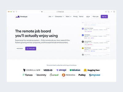 himalayas.app — homepage 2.0 🏔 clean ui figma header homepage job board jobs linkedin logos minimal minimalism remote jobs simple web design webflow