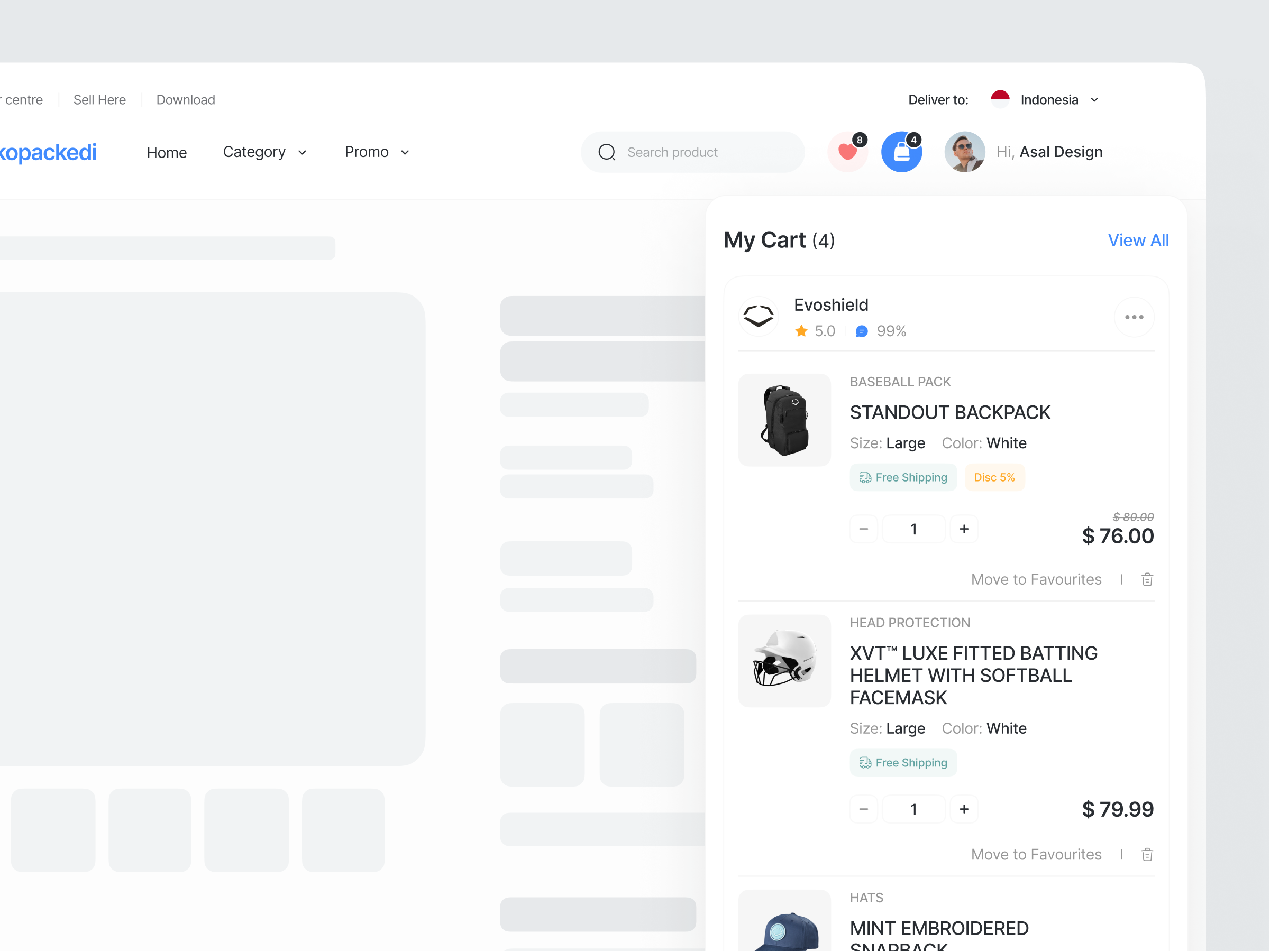 Example of My Cart Dropdown for Tokopackedi