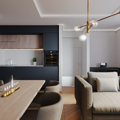 Apartment Living Room archviz dark dinging room interior design kitchen lounge luxury modern