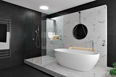 Dark Bathroom archviz bath bathroom bathroom design interior design luxury marble modern shower tiles