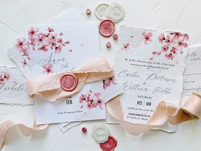 Pink Cherry Blossom Wedding Suite cherry blossom design diy template floral graphic design illustration invitation template japanese illustration pink romantic rsvp save the date watercolor wedding wedding cards wedding invitation