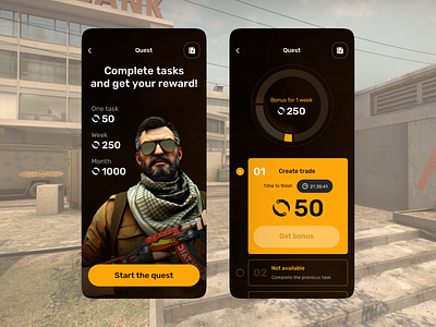 Quest of SkinSwipe - Daily Tasks + Achievments app character cs go design interface quest skin skinswipe ui uiux