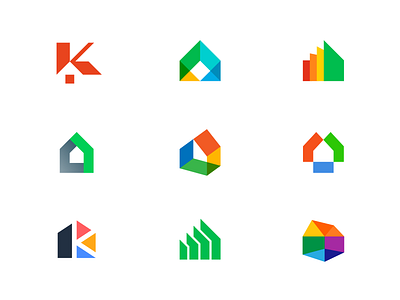 House Logos abstract arrow branding color colorful design geometric home house icon k logo logotype mark minimal modern multiply negative space overlay smart