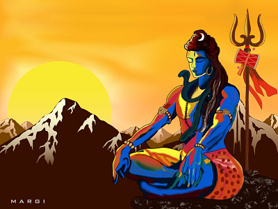 Lord shiva digital digital art fresco gradient illustration kailash lord shiva mahadev meditating mountain painting shiva snow sun sunset trishul