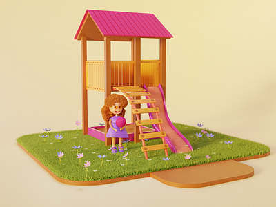 Girl in the playground 3d 3d character 3d design 3d field 3d flowers 3d illustration 3d nature 3d render abstract cute design flowers georgia girl illustration mood playground tbilisi vector
