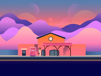 Hello Dribbble debut design flat hello hello dribbble illustration nature station train ui ux