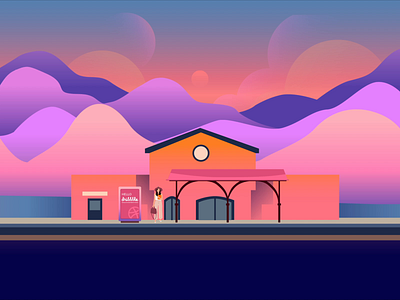 Hello Dribbble debut design flat hello hello dribbble illustration nature station train ui ux