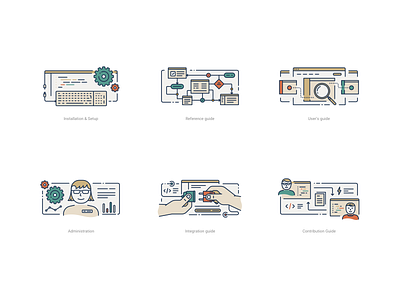 Illustrations for the selection screen code connection flow gears illustration outline screen selection system systems vector