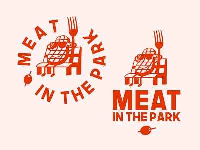 Meat in The Park bbq brand branding chair design eat fnb food fork illustration logo logo design meat olive park seat town