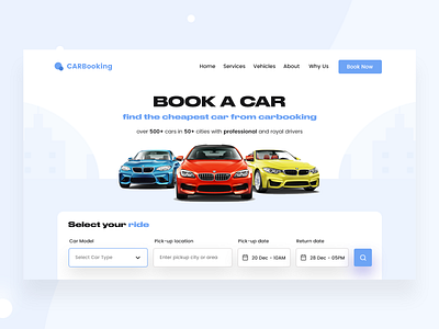 CarBooking - Header UI UX Design concept landing page layout typography ui ux visual design web design website