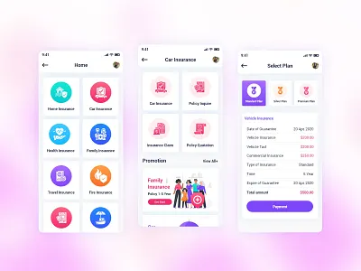 Insurance Mobile App UI Template android colorful family insurance fire insurance health insurance home insurance insurance ios life insurance marine insurance psd template ui ux
