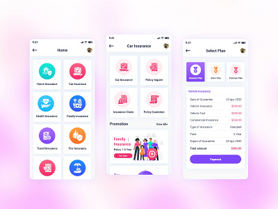Insurance Mobile App UI Template android colorful family insurance fire insurance health insurance home insurance insurance ios life insurance marine insurance psd template ui ux