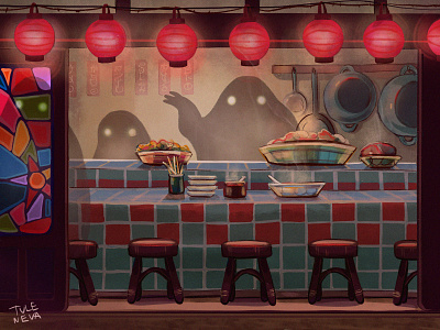 spirited away scene redraw 2d art art background art cartoon character design food illustration illustrator interior procreate redraw spirited away studio ghibli