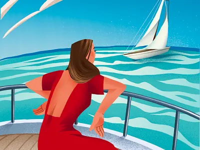 Sea art flat girl illustration ocean procreate procreate art red dress sailboat sailing sea summer textures wind yacht
