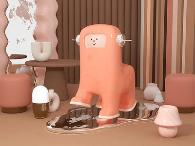 Robot #3 3d illustration 3d rendering 70s 80s animal c4d character design cinema 4d design furniture illustration interior pink robot toy