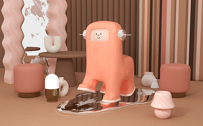 Robot #3 3d illustration 3d rendering 70s 80s animal c4d character design cinema 4d design furniture illustration interior pink robot toy